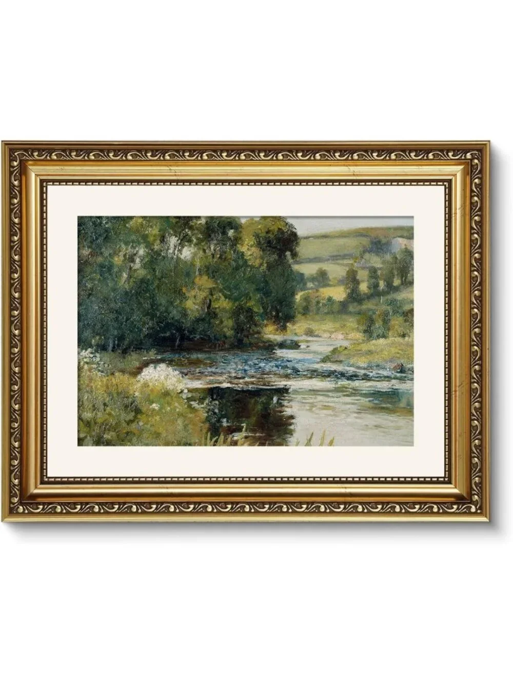 Vintage Gold Framed Wall Art - Retro Nature Canvas Print, Antique Decor 11x14